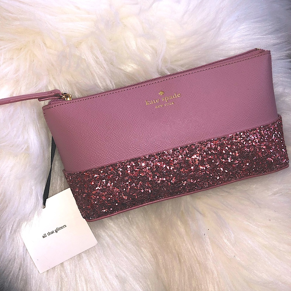 NWT Kate Spade Purple Glitter Makeup Cosmetic Bag Purse